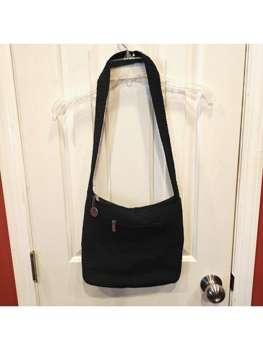 The Sak Shoulder Bag Black Crochet Hobo Purse Zip Pockets Y2K Charm Lined
